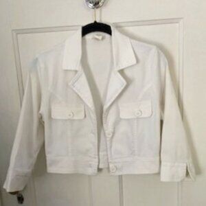 White, Cropped Jacket w/Lapels, Chest Pockets and Buttons, Size XS
